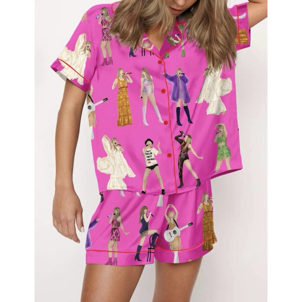 Sheshow Taylor Swift Eras Tour Satin Short Button Up Pajama Set Size XXL NWT